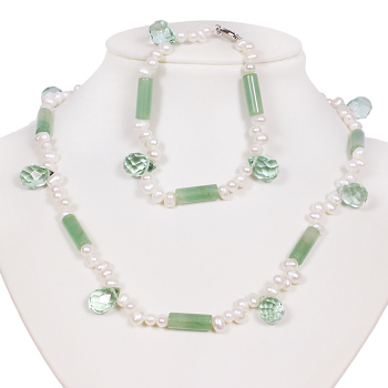 Armkette + Halskette 6756 - Süßwasserperlen, Jaden & Kristallen